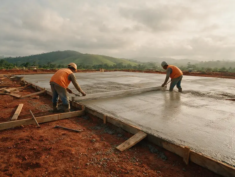 Equipe nivelando piso de concreto
